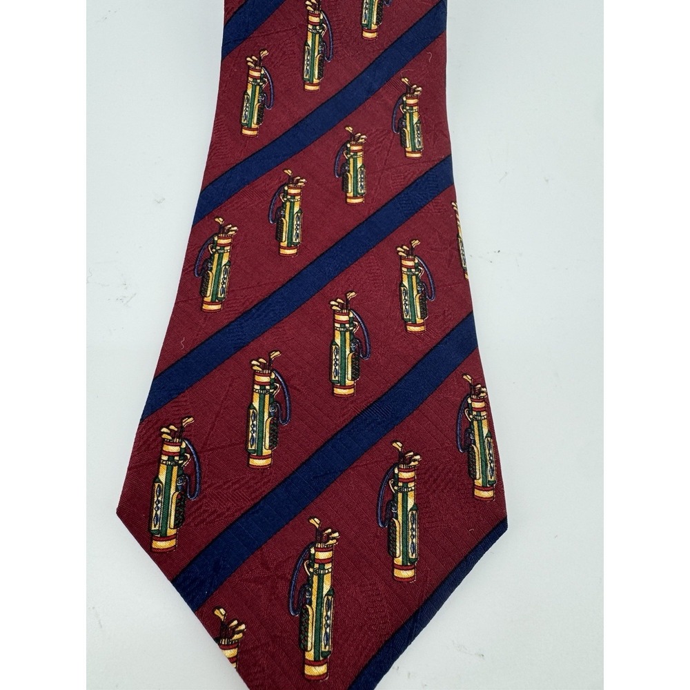 Tommy Hilfiger Golf Bag Red Men's Neck Tie 100% Italian Silk Blue Stripes